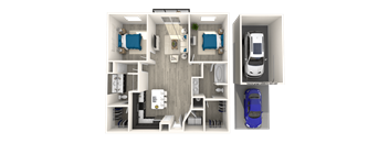 a 3 bedroom floor plan is shown in this rendering