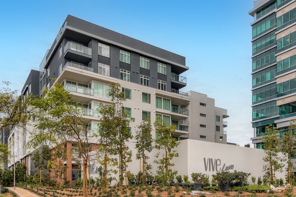 A modern building with the word