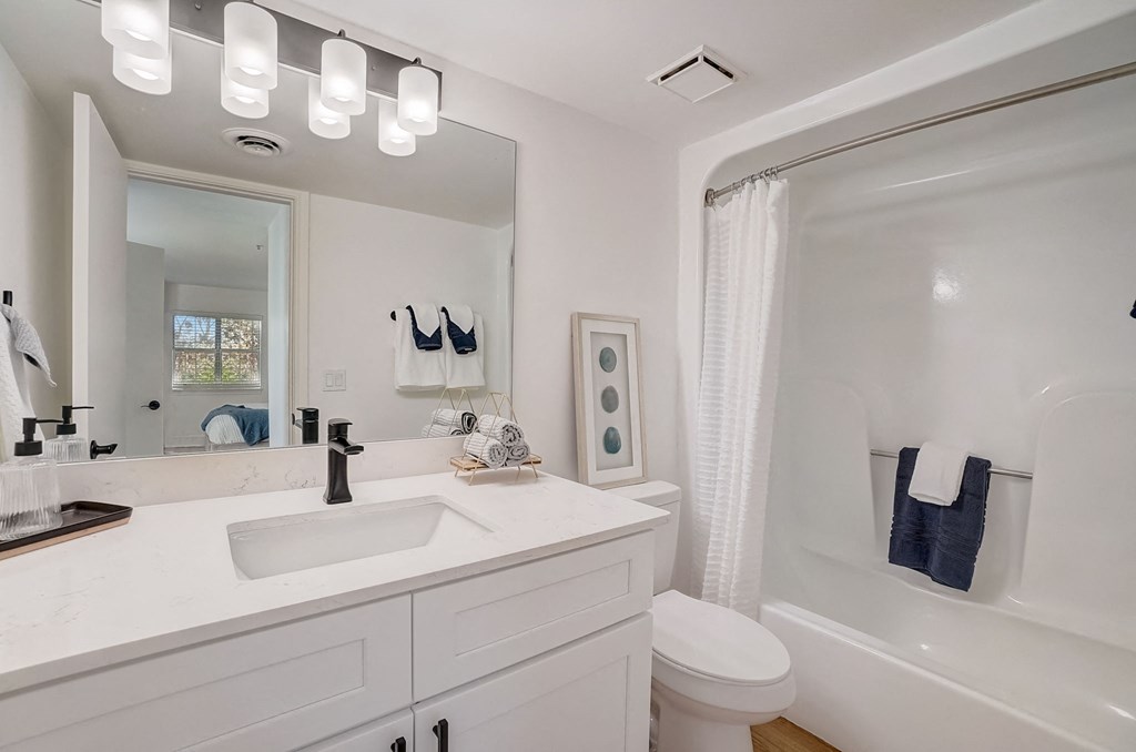 Brentwood Oaks Apartments in Nashville Tennessee photo of a bathroom with a sink and a shower and a toilet