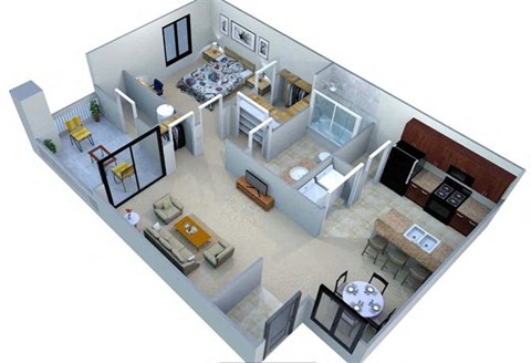 San Portella Apartments 1 Bedroom 1 Bath Floor Plans 1B Tempe, Arizona