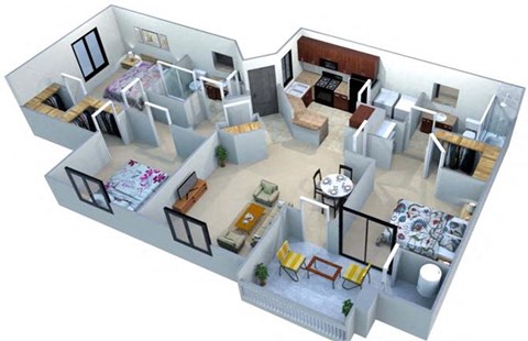 San Portella Apartments 3 Bedroom 3 Bath Floor Plans Tempe, Arizona