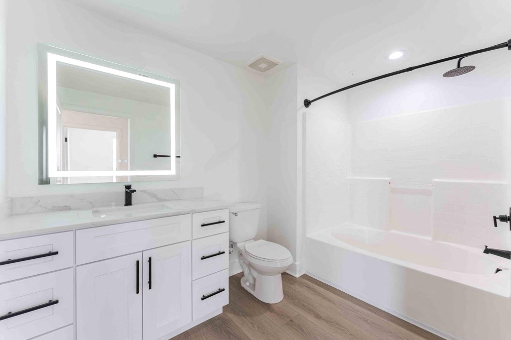 a bathroom with a sink and a toilet and a bath tub