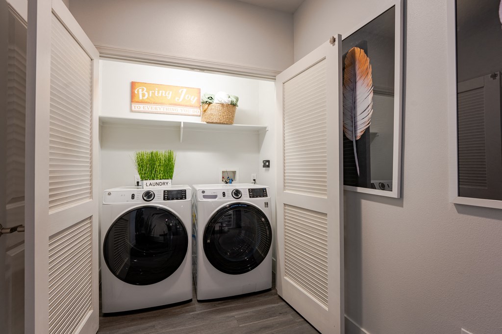 a washer and dryer in a laundry room