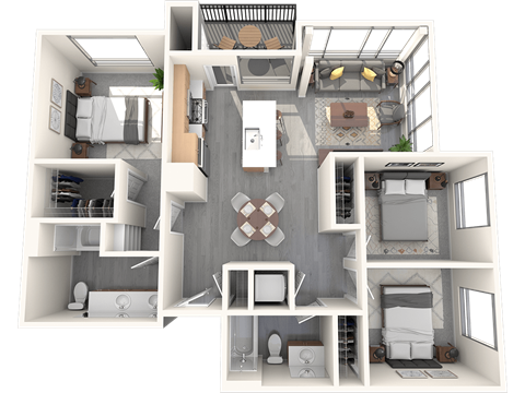 a 3d rendering of a floor plan of a house