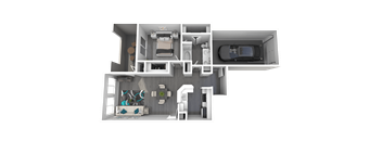 a 3d floor plan of a house with a garage and a car