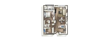 one bedroom one bathroom floorplan at Vive on the Park in San Diego