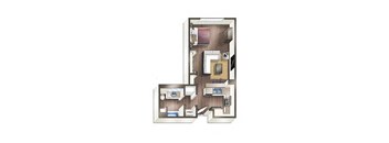 a floor plan of a house with a bedroom and a living room