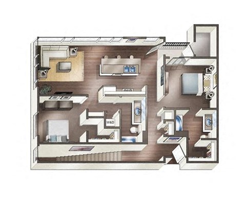 a 3d floor plan of a house with a balcony