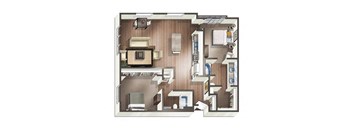 a floor plan with a bedroom and a kitchen