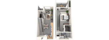 a rendering of a bedroom and a floor plan of a house