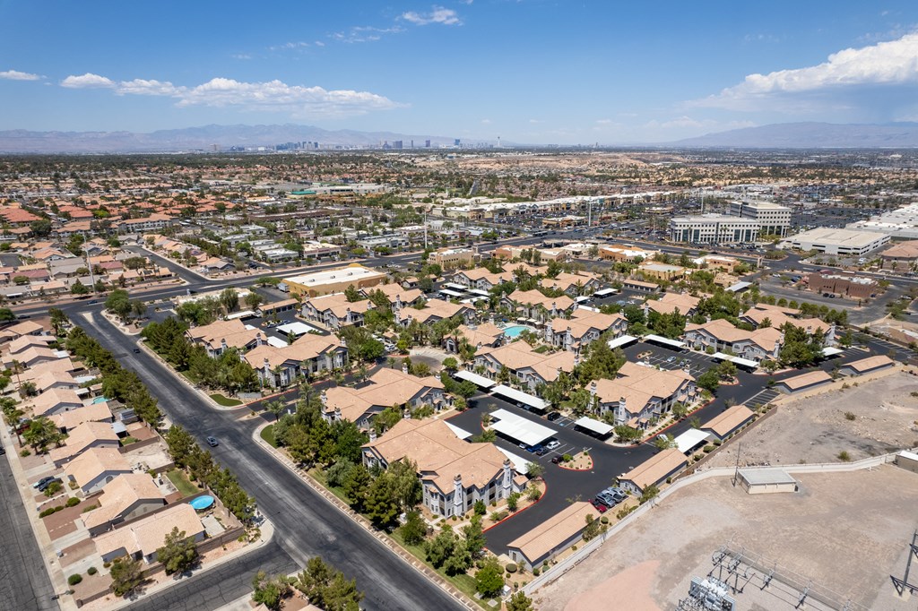 an aerial view of the city