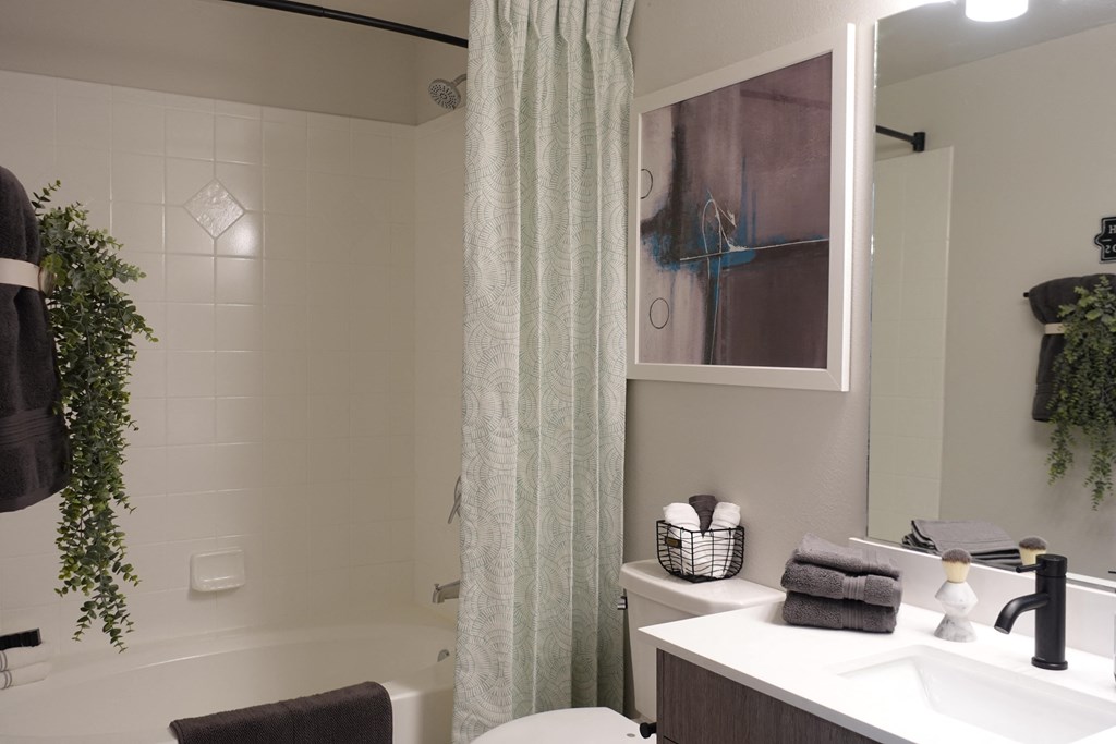 a bathroom with a shower and a sink and a toilet