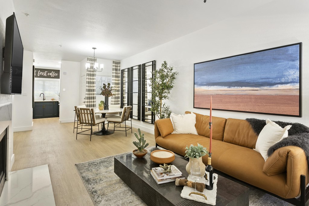 a living room with a couch and a coffee table