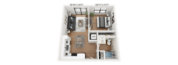 this is a 3d floor plan of a 1 bedroom apartment at the biltmore apartments