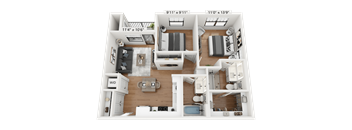 this is a 3d floor plan of a 554 square foot 1 bedroom apartment at the