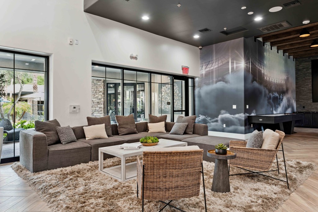 a living room with a couch and a coffee table