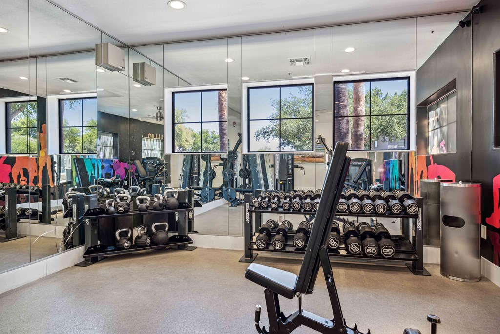 strength training room at lazo apartments in chandler, az