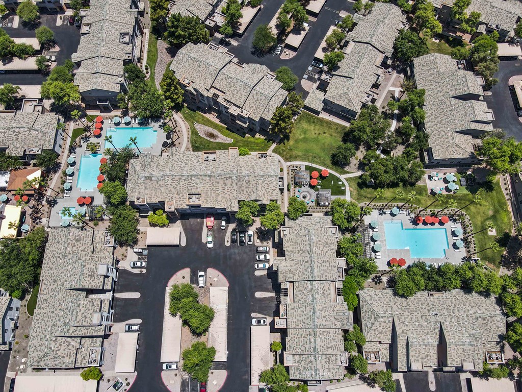 arial view of chandler neighborhood with houses and pools