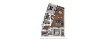 A floor plan of a house with a kitchen, living room, and two bedrooms.