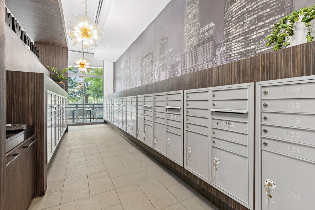 a lockers area in the kitchen at the preserve at great pond apartments in windsor locks