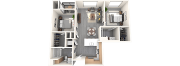 a 3d rendering of a floor plan with a bedroom and a bathroom