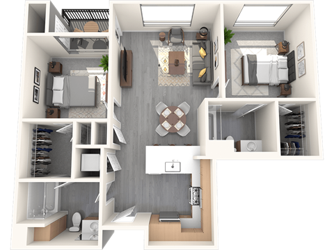a 3d rendering of a floor plan with a bedroom and a bathroom