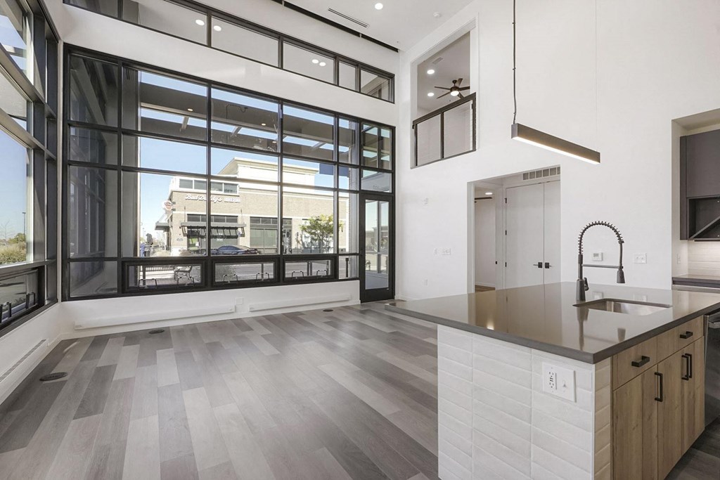 Portola at SouthGlenn Interior Townhomes Kitchen and Living Room