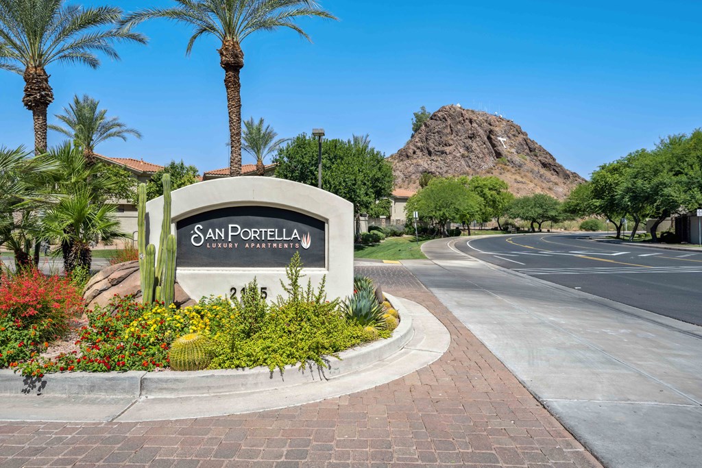 san portella street entrance sign for apartments