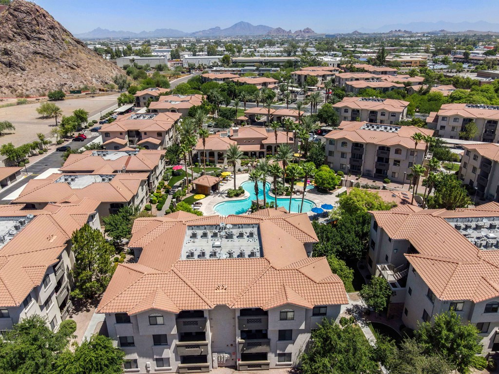 an aerial view of the resort style community san portella