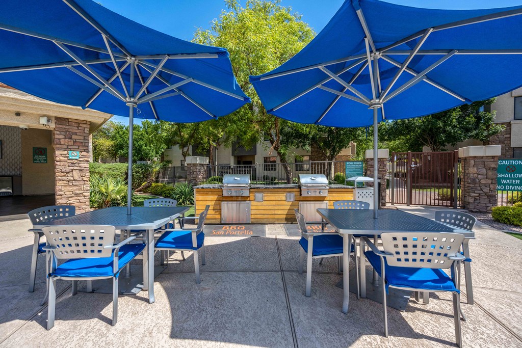 beautiful patio and grills at san portella apartments
