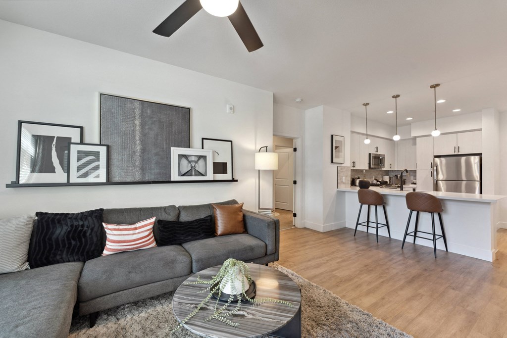 a living room with a couch and a coffee table