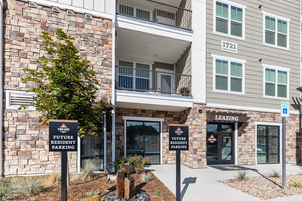 the zeb apartment building entrance and leasing office