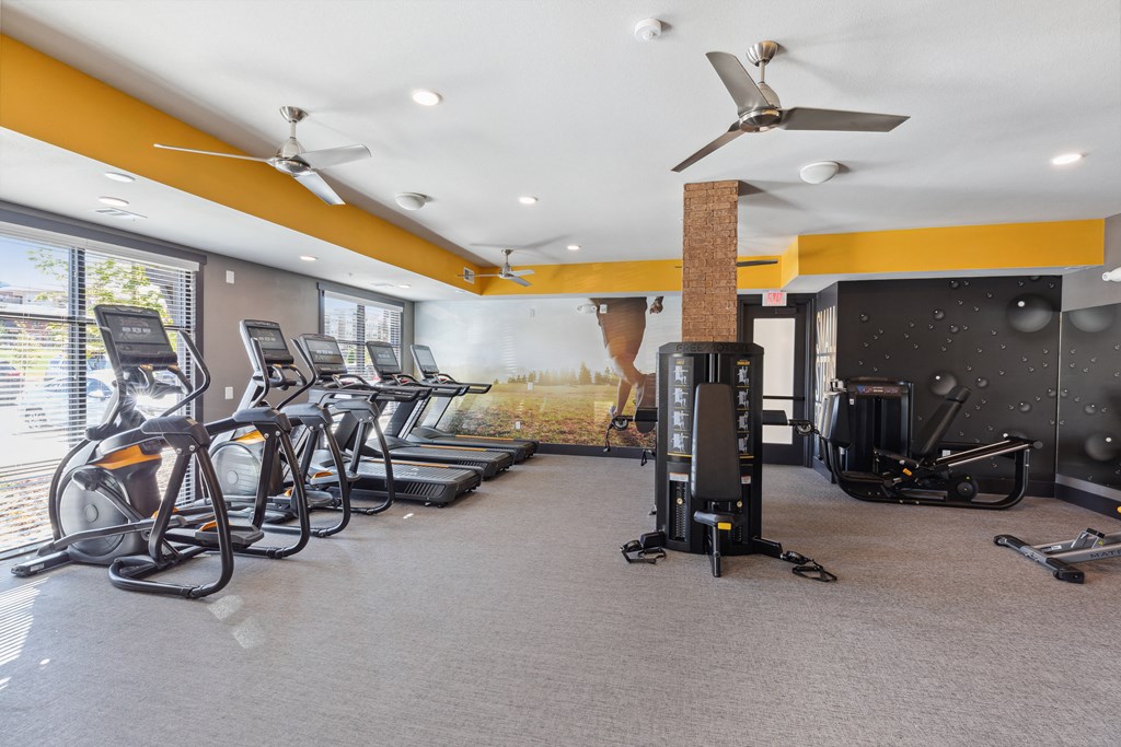 a gym with cardio machines at the zeb apartments near cordera