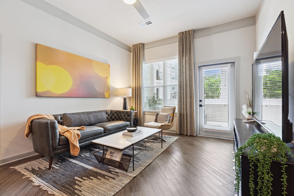 a living room with a couch and a coffee table