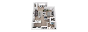 a 2 bedroom floorplan with a bathroom and a living room