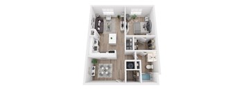 a 2 bedroom floor plan with a bathroom and a living room