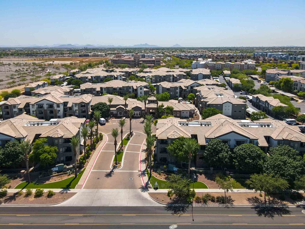 an aerial view of a neighborhood of houses