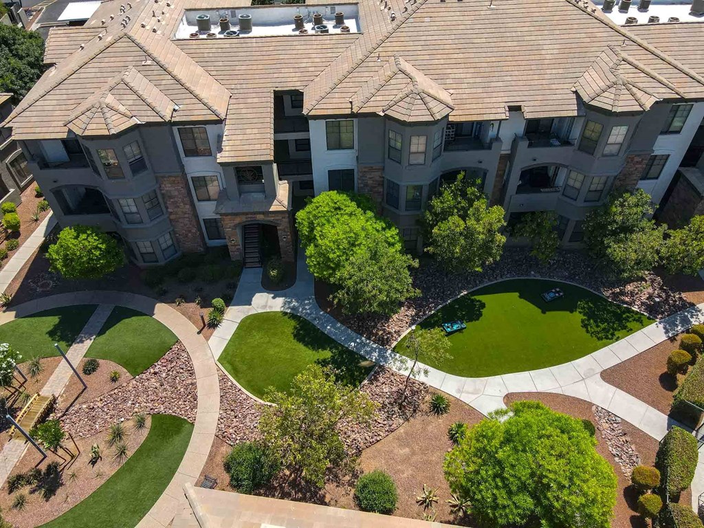 an aerial view of an apartment complex