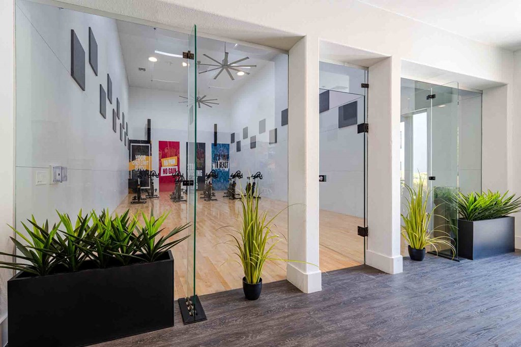 a view of the lobby from the front of the building