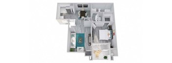A top-down view of a modern bathroom with a sink, toilet, and bathtub.