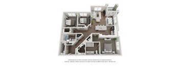 A 3D floor plan of a house with multiple rooms.