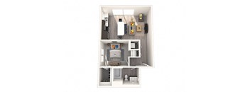 a stylized floor plan with a bedroom and a bathroom