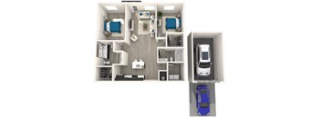 A blue car is shown in the bottom right corner of the image.