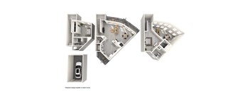 A set of four images showing the interior layout of a house with a detached garage.
