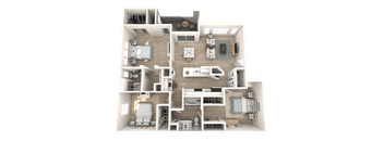A 3D floor plan of a house showing all the rooms and their layout.