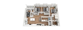 A floor plan of a two-bedroom apartment with dimensions.
