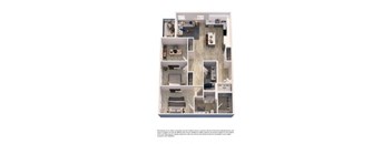 A floor plan of a house with a kitchen, living room, and two bedrooms.