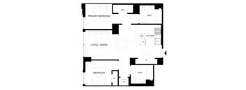 A black and white image of a house floor plan.
