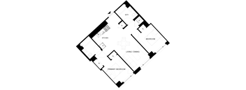 A floor plan of a house with a living room, dining room, kitchen, and two bedrooms.