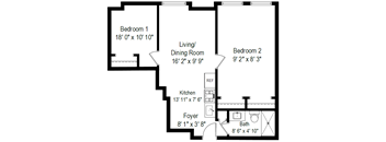 2 Bed, 1 Bath - Style A